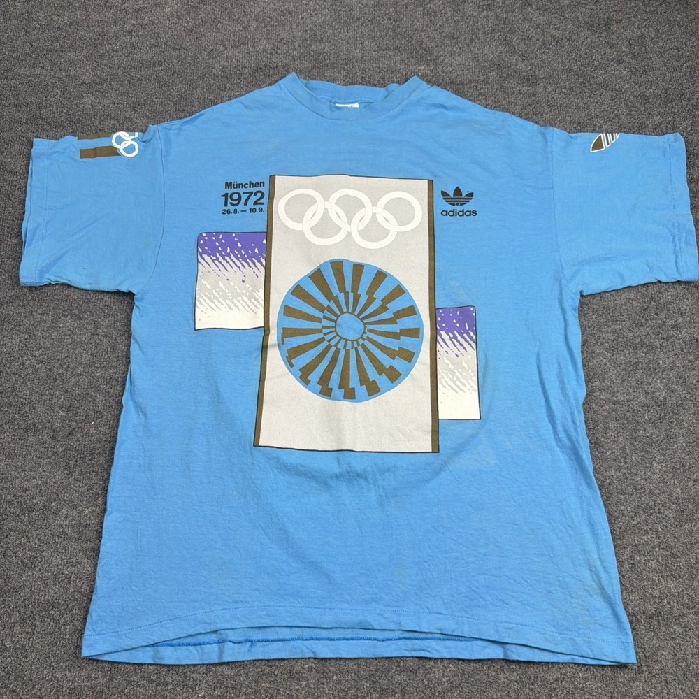 Vintage Adidas Munich 1972 Olympics Games Stockholm 1912 T-Shirt Sweatshirt Sz L